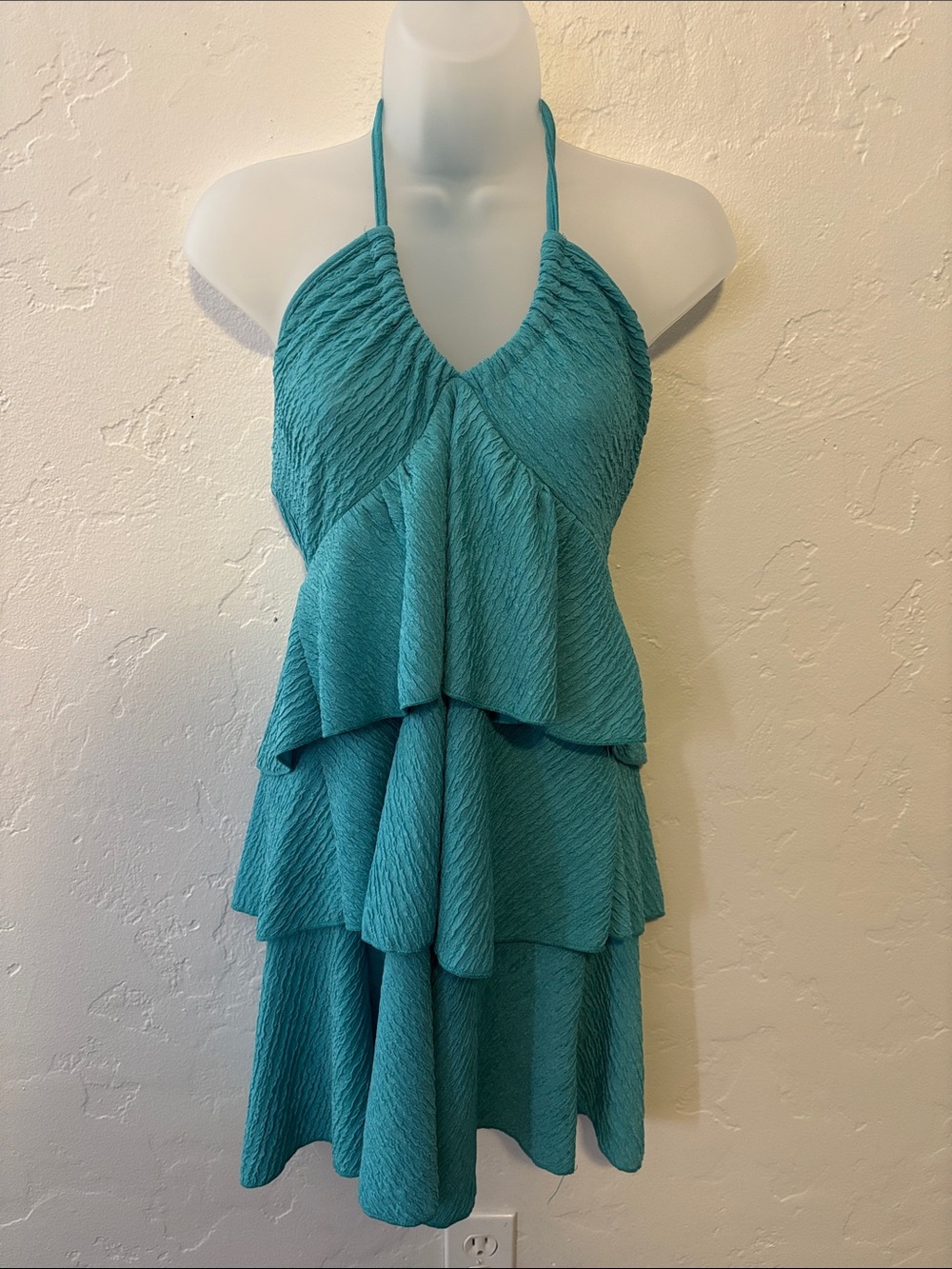 SHEIN Teal Tiered Halter Ruffle Dress